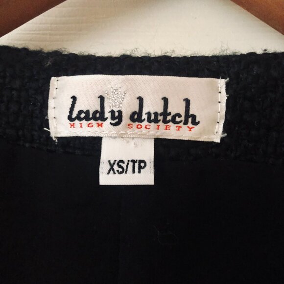 [Women's XS] LADY DUTCH Cropped Jacket Biker Tweed Gold Zipper Open Front Chic - Picture 6 of 7